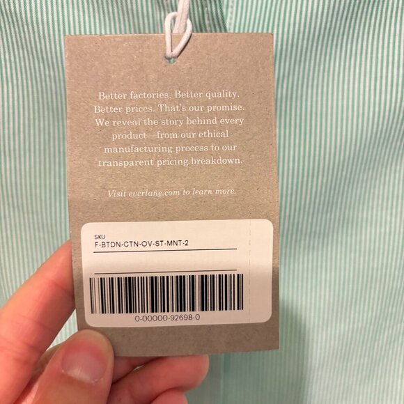 Everlane Silky Cotton Button Down Long Sleeve Shirt Mint Green White Str… - Picture 3 of 9